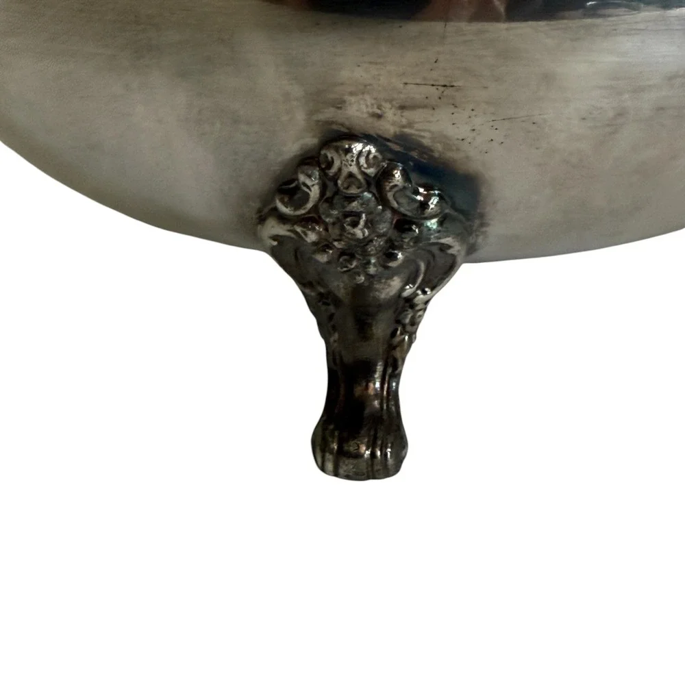 1960s Oneida Silverplate Serving Dish Silver Floral Etched Footed Covered VTG